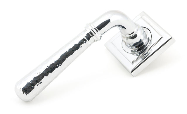 From The Anvil - Polished Chrome Hammered Newbury Lever on Rose Set (Square) - Unsprung | Sku. 50044 | Trade Door Handles.
