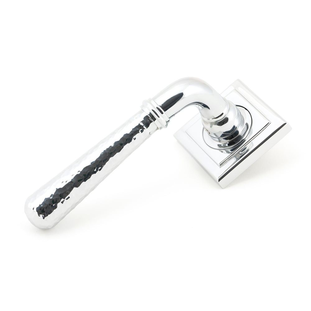 From The Anvil - Polished Chrome Hammered Newbury Lever on Rose Set (Square) - Unsprung | Sku. 50044 | Trade Door Handles.