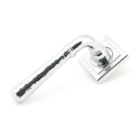 From The Anvil - Polished Chrome Hammered Newbury Lever on Rose Set (Square) - Unsprung | Sku. 50044 | Trade Door Handles.