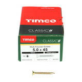 This is an image of Timco - Classic Multi-Purpose Screws - PZ - Double Countersunk - Yellow 5.0 x 45mm - (200 PCS Box) 50045CLAF
