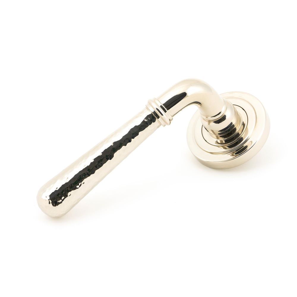 From The Anvil - Polished Nickel Hammered Newbury Lever on Rose Set (Art Deco) Unsprung | Sku. 50046 | Trade Door Handles.