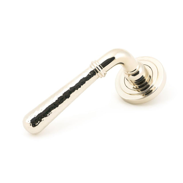From The Anvil - Polished Nickel Hammered Newbury Lever on Rose Set (Art Deco) Unsprung | Sku. 50046 | Trade Door Handles.