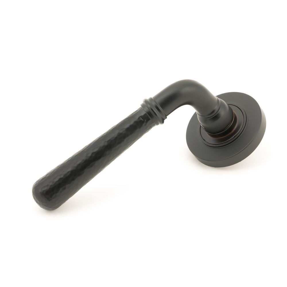 From The Anvil - Aged Bronze Hammered Newbury Lever on Rose Set (Plain) - Unsprung | Sku. 50049 | Trade Door Handles.