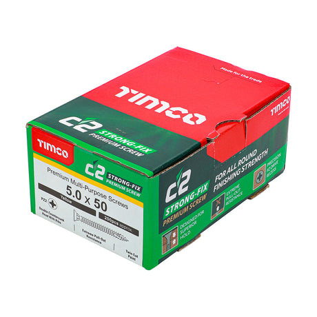 This is an image of Timco - C2 Strong-Fix Screws - PZ - Double Countersunk - Twin-Cut - Yellow 5.0 x 50mm - (200 PCS Box) 50050C2