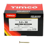 This is an image of Timco - Velocity Premium Multi-Use Screws - PZ - Double Countersunk - Yellow 5.0 x 50mm - (1000 PCS Box) 50050VYIND