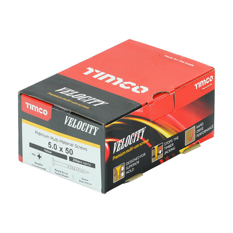 This is an image of Timco - Velocity Premium Multi-Use Screws - PZ - Double Countersunk - Yellow 5.0 x 50mm - (200 PCS Box) 50050VY