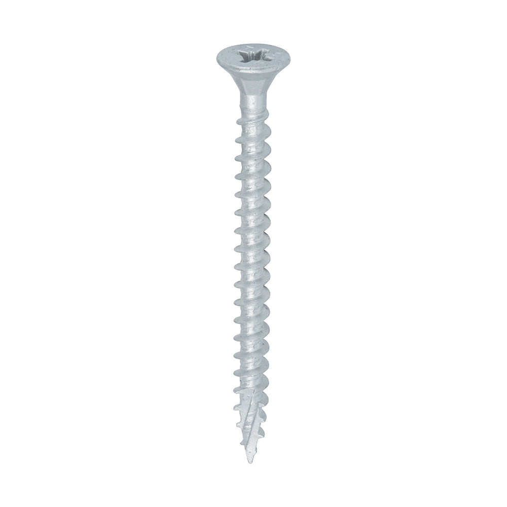 This is an image of Timco - C2 Exterior Strong-Fix Screws - PZ - Double Countersunk with Ribs - Twin-Cut - Silver 5.0 x 60mm - (200 PCS Box) 50060C2SBX