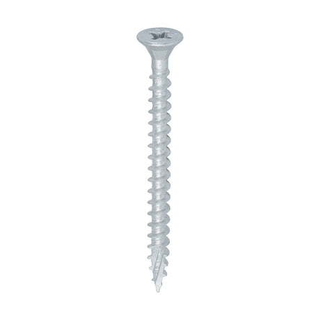 This is an image of Timco - C2 Exterior Strong-Fix Screws - PZ - Double Countersunk with Ribs - Twin-Cut - Silver 5.0 x 60mm - (200 PCS Box) 50060C2SBX