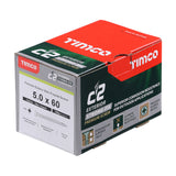 This is an image of Timco - C2 Exterior Strong-Fix Screws - PZ - Double Countersunk with Ribs - Twin-Cut - Silver 5.0 x 60mm - (200 PCS Box) 50060C2SBX