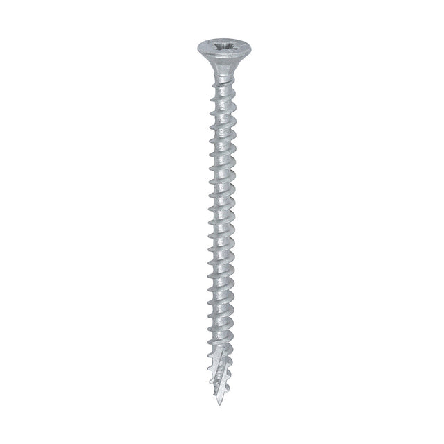 This is an image of Timco - C2 Exterior Strong-Fix Screws - PZ - Double Countersunk with Ribs - Twin-Cut - Silver 5.0 x 70mm - (200 PCS Box) 50070C2SBX