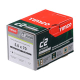 This is an image of Timco - C2 Exterior Strong-Fix Screws - PZ - Double Countersunk with Ribs - Twin-Cut - Silver 5.0 x 70mm - (200 PCS Box) 50070C2SBX