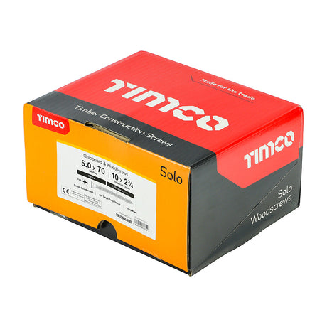 This is an image of Timco - Solo Chipboard & Woodscrews - Industry Pack - PZ - Double Countersunk - Yellow 5.0 x 70mm - (1000 PCS Box) 50070SOLOIND