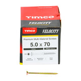 This is an image of Timco - Velocity Premium Multi-Use Screws - PZ - Double Countersunk - Yellow 5.0 x 70mm - (200 PCS Box) 50070VY