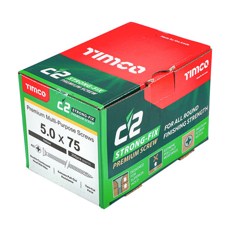 This is an image of Timco - C2 Strong-Fix Screws - PZ - Double Countersunk - Twin-Cut - Yellow 5.0 x 75mm - (200 PCS Box) 50075C2
