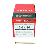 This is an image of Timco - C2 Clamp-Fix Screws - TX - Double Countersunk with Ribs - Twin-Cut - Yellow 5.0 x 80mm - (200 PCS Box) 50080C2C