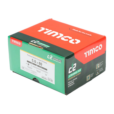 This is an image of Timco - C2 Strong-Fix Screws - PZ - Double Countersunk - Twin-Cut - Yellow 5.0 x 80mm - (1000 PCS Box) 50080C2IND