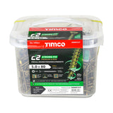 This is an image of Timco - C2 Strong-Fix Screws - PZ - Double Countersunk - Twin-Cut - Yellow 5.0 x 80mm - (1000 PCS Tub) 50080C2LT
