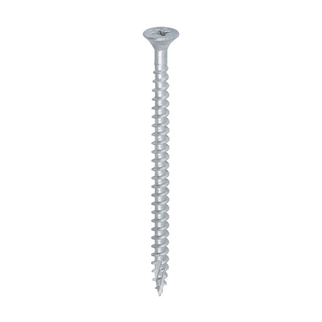 This is an image of Timco - C2 Exterior Strong-Fix Screws - PZ - Double Countersunk with Ribs - Twin-Cut - Silver 5.0 x 80mm - (200 PCS Box) 50080C2SBX