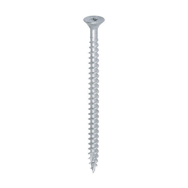 This is an image of Timco - C2 Exterior Strong-Fix Screws - PZ - Double Countersunk with Ribs - Twin-Cut - Silver 5.0 x 80mm - (200 PCS Box) 50080C2SBX