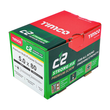 This is an image of Timco - C2 Strong-Fix Screws - PZ - Double Countersunk - Twin-Cut - Yellow 5.0 x 80mm - (200 PCS Box) 50080C2