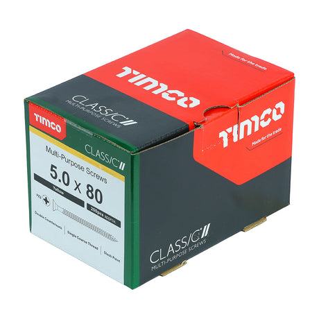 This is an image of Timco - Classic Multi-Purpose Screws - PZ - Double Countersunk - Yellow 5.0 x 80mm - (200 PCS Box) 50080CLAF