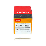 This is an image of Timco - Solo Chipboard & Woodscrews - PZ - Double Countersunk - Yellow 5.0 x 80mm - (200 PCS Box) 50080SOLOC