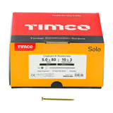 This is an image of Timco - Solo Chipboard & Woodscrews - Industry Pack - PZ - Double Countersunk - Yellow 5.0 x 80mm - (1000 PCS Box) 50080SOLOIND