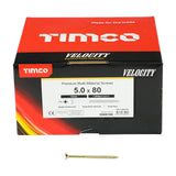 This is an image of Timco - Velocity Premium Multi-Use Screws - PZ - Double Countersunk - Yellow 5.0 x 80mm - (1000 PCS Box) 50080VYIND