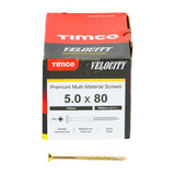 This is an image of Timco - Velocity Premium Multi-Use Screws - PZ - Double Countersunk - Yellow 5.0 x 80mm - (200 PCS Box) 50080VY