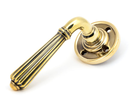 From The Anvil - Aged Brass Hinton Lever on Rose Set - Unsprung | Sku. 50081 | Trade Door Handles.