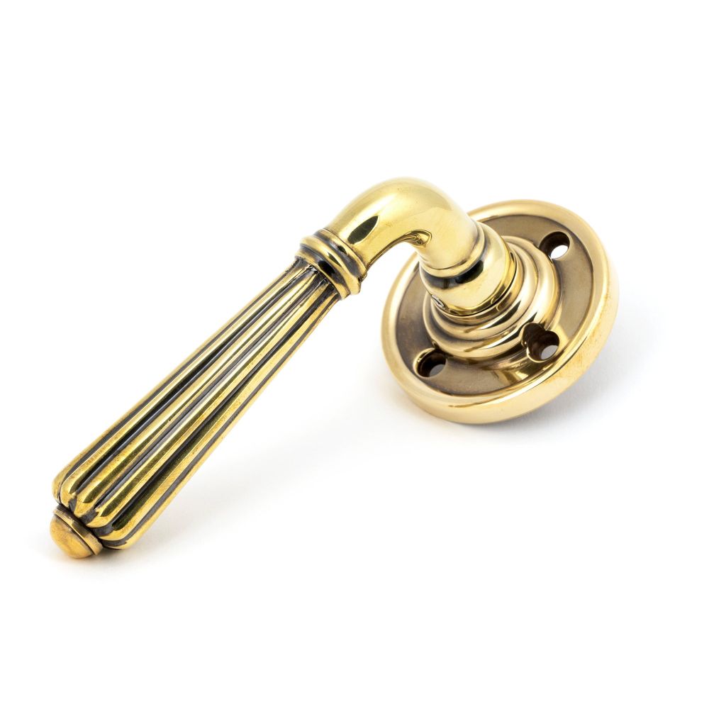 From The Anvil - Aged Brass Hinton Lever on Rose Set - Unsprung | Sku. 50081 | Trade Door Handles.