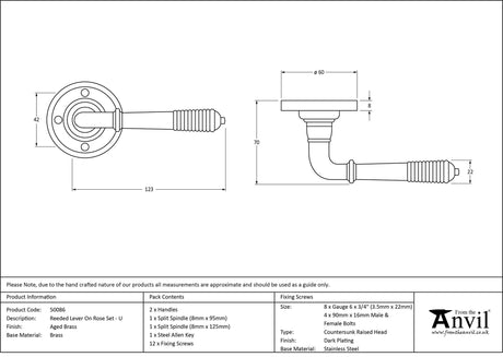 From The Anvil - Aged Brass Reeded Lever on Rose Set - Unsprung | Sku. 50086 | Trade Door Handles.