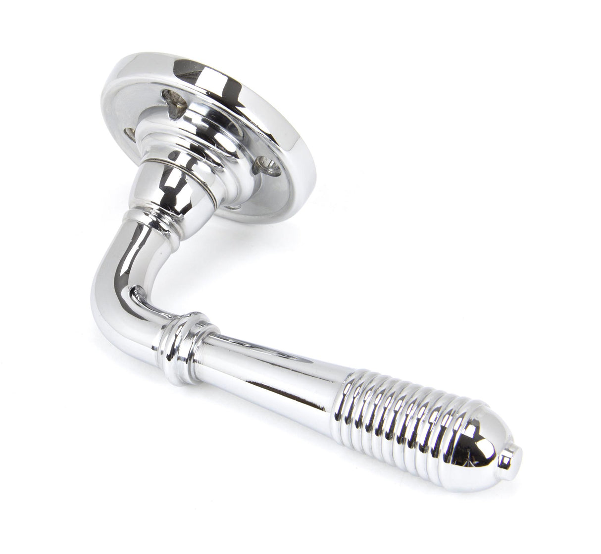 From The Anvil - Polished Chrome Reeded Lever on Rose Set - Unsprung | Sku. 50088 | Trade Door Handles.