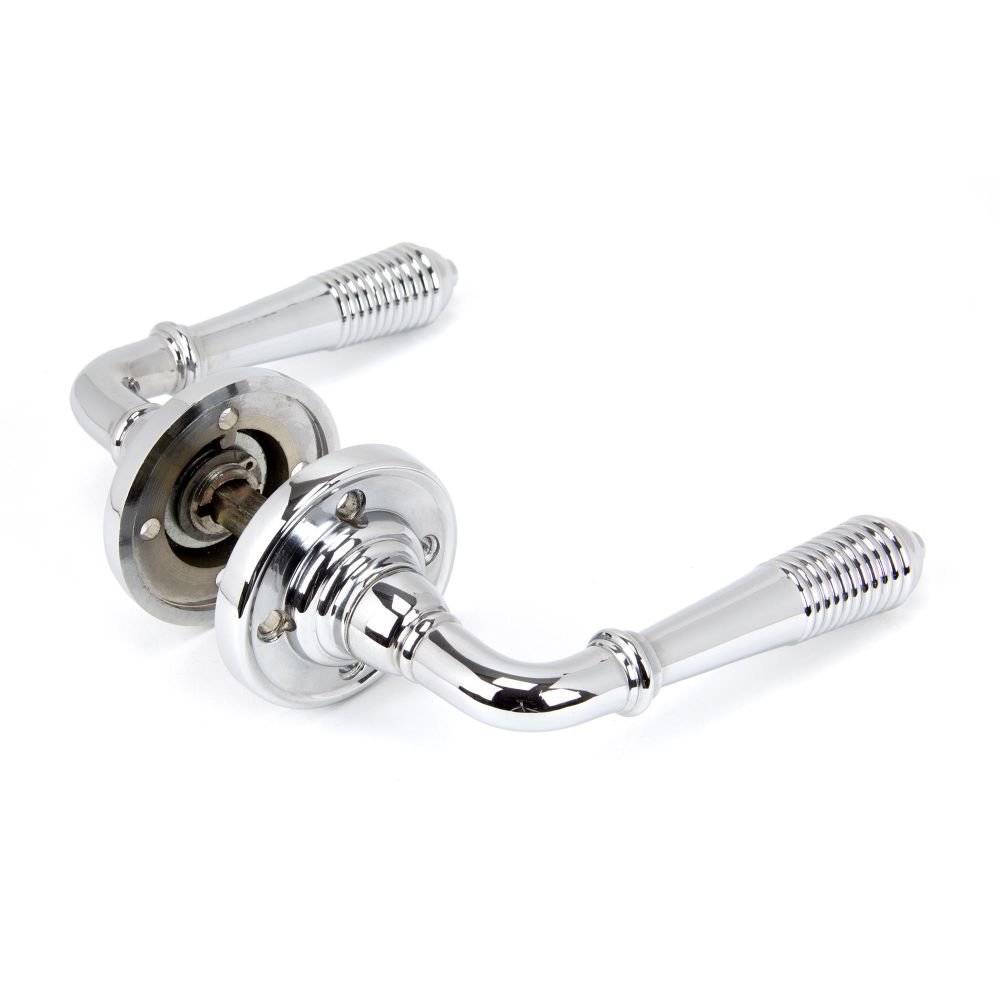 From The Anvil - Polished Chrome Reeded Lever on Rose Set - Unsprung | Sku. 50088 | Trade Door Handles.