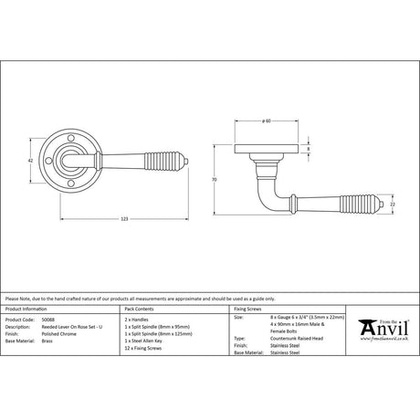 From The Anvil - Polished Chrome Reeded Lever on Rose Set - Unsprung | Sku. 50088 | Trade Door Handles.