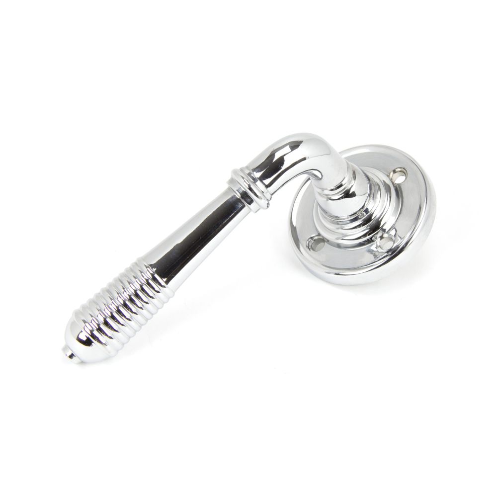 From The Anvil - Polished Chrome Reeded Lever on Rose Set - Unsprung | Sku. 50088 | Trade Door Handles.