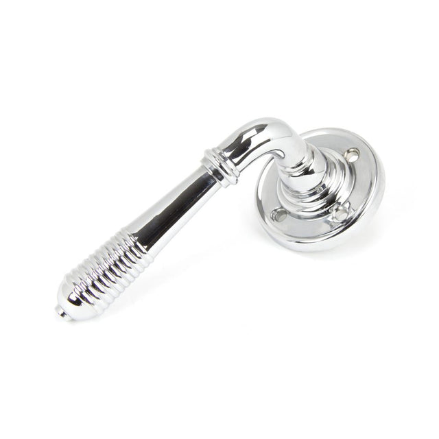 From The Anvil - Polished Chrome Reeded Lever on Rose Set - Unsprung | Sku. 50088 | Trade Door Handles.