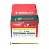 This is an image of Timco - C2 Clamp-Fix Screws - TX - Double Countersunk with Ribs - Twin-Cut - Yellow 5.0 x 90mm - (100 PCS Box) 50090C2C