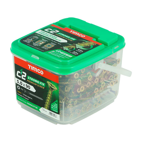 This is an image of Timco - C2 Strong-Fix Screws - PZ - Double Countersunk - Twin-Cut - Yellow 5.0 x 90mm - (325 PCS Tub) 50090C2TUB