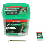 This is an image of Timco - C2 Strong-Fix Screws - PZ - Double Countersunk - Twin-Cut - Yellow 5.0 x 90mm - (325 PCS Tub) 50090C2TUB