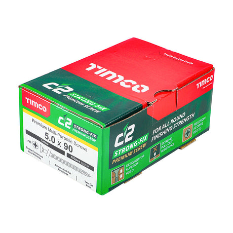 This is an image of Timco - C2 Strong-Fix Screws - PZ - Double Countersunk - Twin-Cut - Yellow 5.0 x 90mm - (100 PCS Box) 50090C2