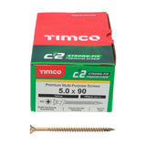 This is an image of Timco - C2 Strong-Fix Screws - PZ - Double Countersunk - Twin-Cut - Yellow 5.0 x 90mm - (100 PCS Box) 50090C2