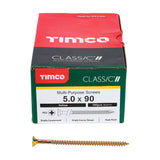 This is an image of Timco - Classic Multi-Purpose Screws - PZ - Double Countersunk - Yellow 5.0 x 90mm - (100 PCS Box) 50090CLAF