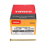 This is an image of Timco - Solo Chipboard & Woodscrews - PZ - Double Countersunk - Yellow 5.0 x 90mm - (100 PCS Box) 50090SOLOC