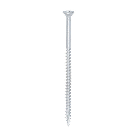 This is an image of Timco - C2 Exterior Strong-Fix Screws - PZ - Double Countersunk with Ribs - Twin-Cut - Silver 5.0 x 100mm - (100 PCS Box) 50100C2SBX