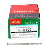 This is an image of Timco - Classic Multi-Purpose Screws - PZ - Double Countersunk - A4 Stainless Steel 5.0 x 100mm - (100 PCS Box) 50100CLA4