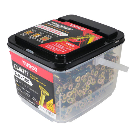 This is an image of Timco - Velocity Premium Multi-Use Screws - PZ - Double Countersunk - Yellow 5.0 x 100mm - (300 PCS Tub) 50100VYTUB