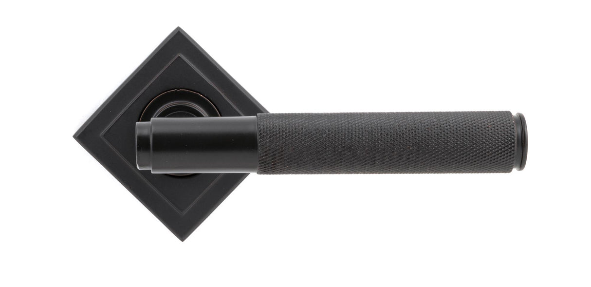 From The Anvil - Aged Bronze Brompton Lever on Rose Set (Square) - Unsprung | Sku. 50102 | Trade Door Handles.
