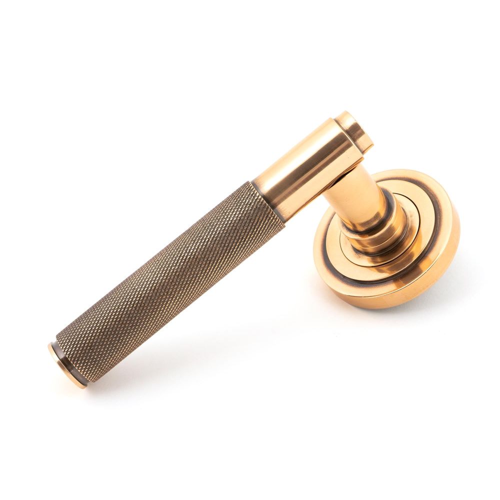 From The Anvil - Polished Bronze Brompton Lever on Rose Set (Art Deco) - Unsprung | Sku. 50104 | Trade Door Handles.