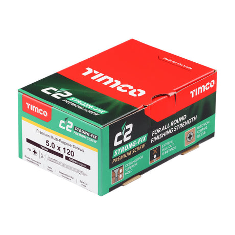 This is an image of Timco - C2 Strong-Fix Screws - PZ - Double Countersunk - Twin-Cut - Yellow 5.0 x 120mm - (100 PCS Box) 50120C2